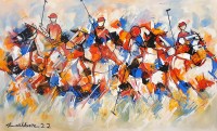 Mashkoor Raza, 36 x 60 Inch, Oil on Canvas, Polo Painting, AC-MR-523